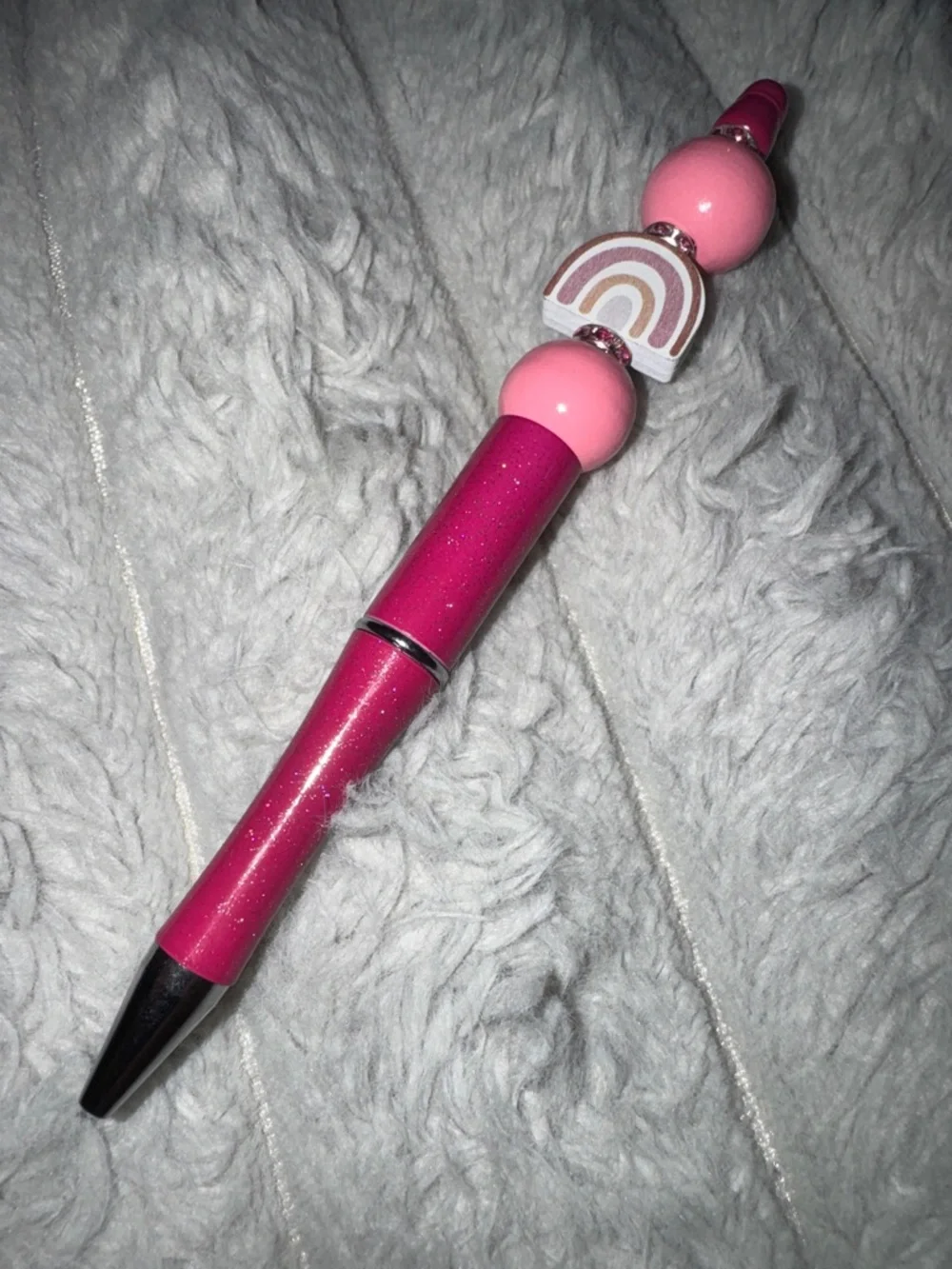 Glitter Pink Rainbow Charm Ballpoint Pen Handmade – Decorative Pink Desk Pen
